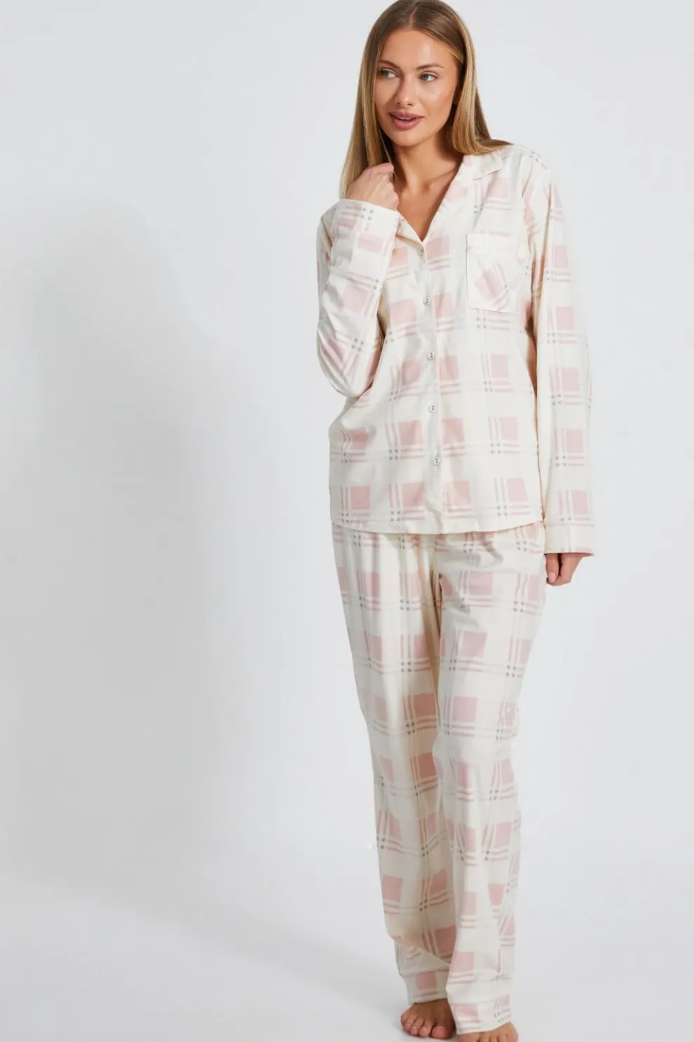 Pink Checked Long Pyjama Set