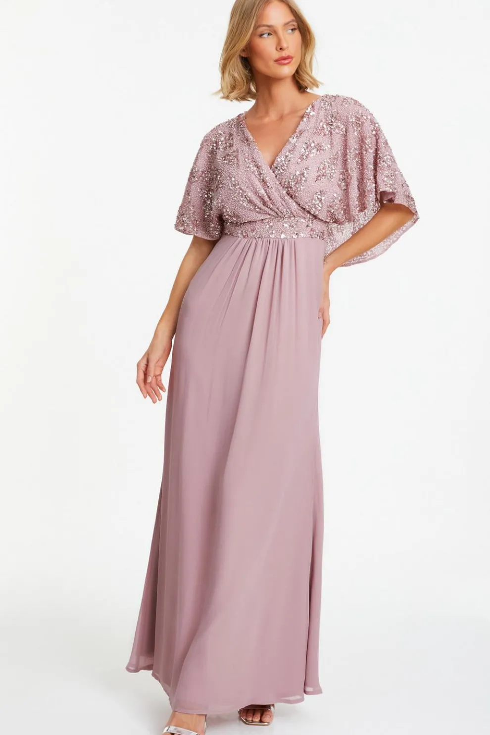 Pink Chiffon Embellished Maxi Dress