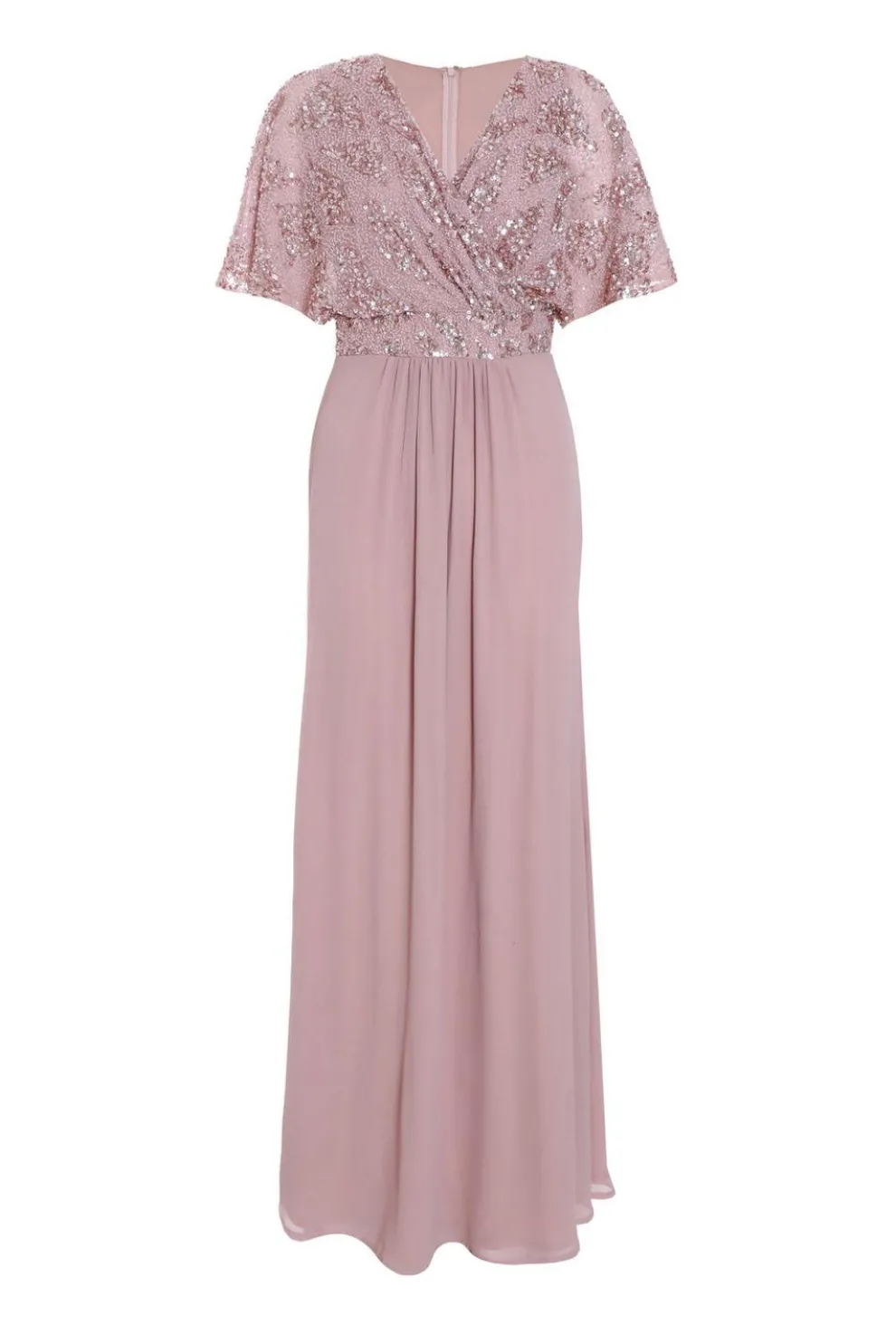 Pink Chiffon Embellished Maxi Dress