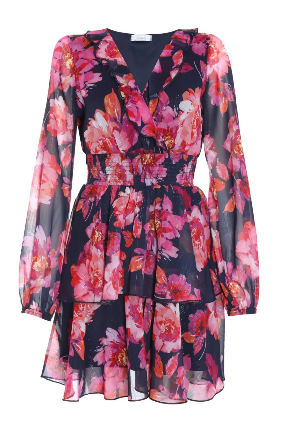 Pink Chiffon Floral Tiered Skater Mini Dress