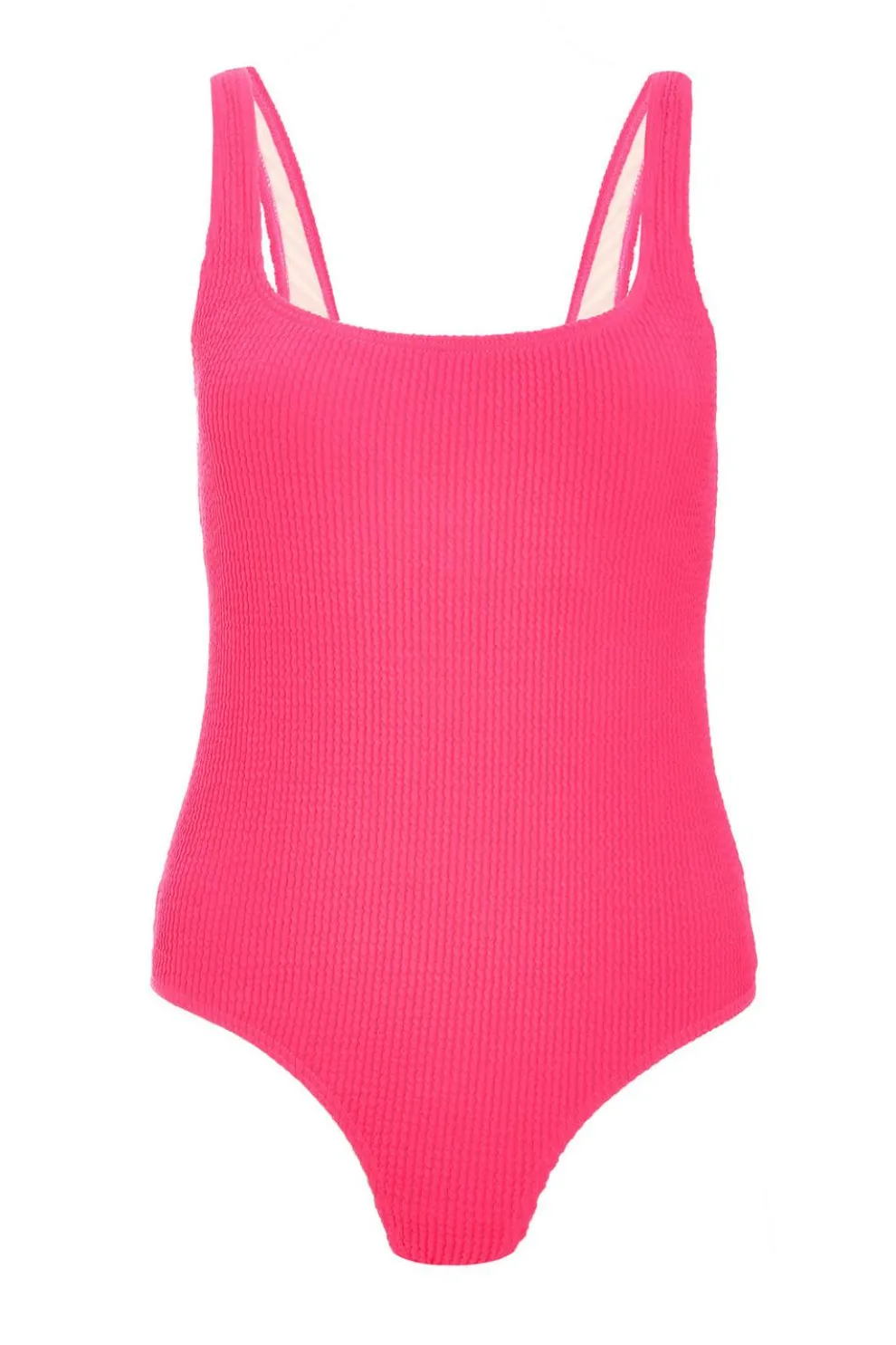 Pink Crinkle Scoop Neck Swimsuit