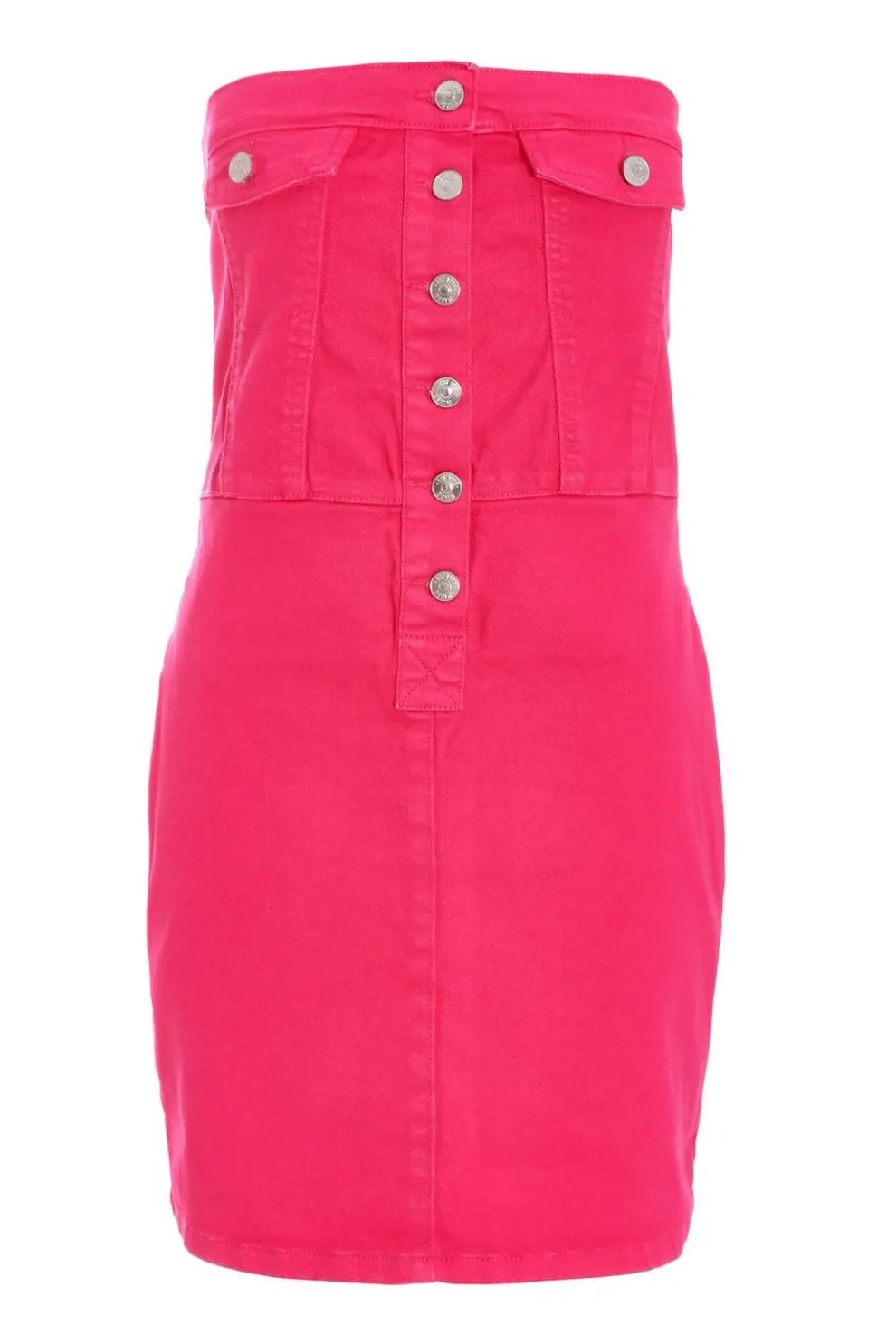Pink Denim Bandeau Mini Dress