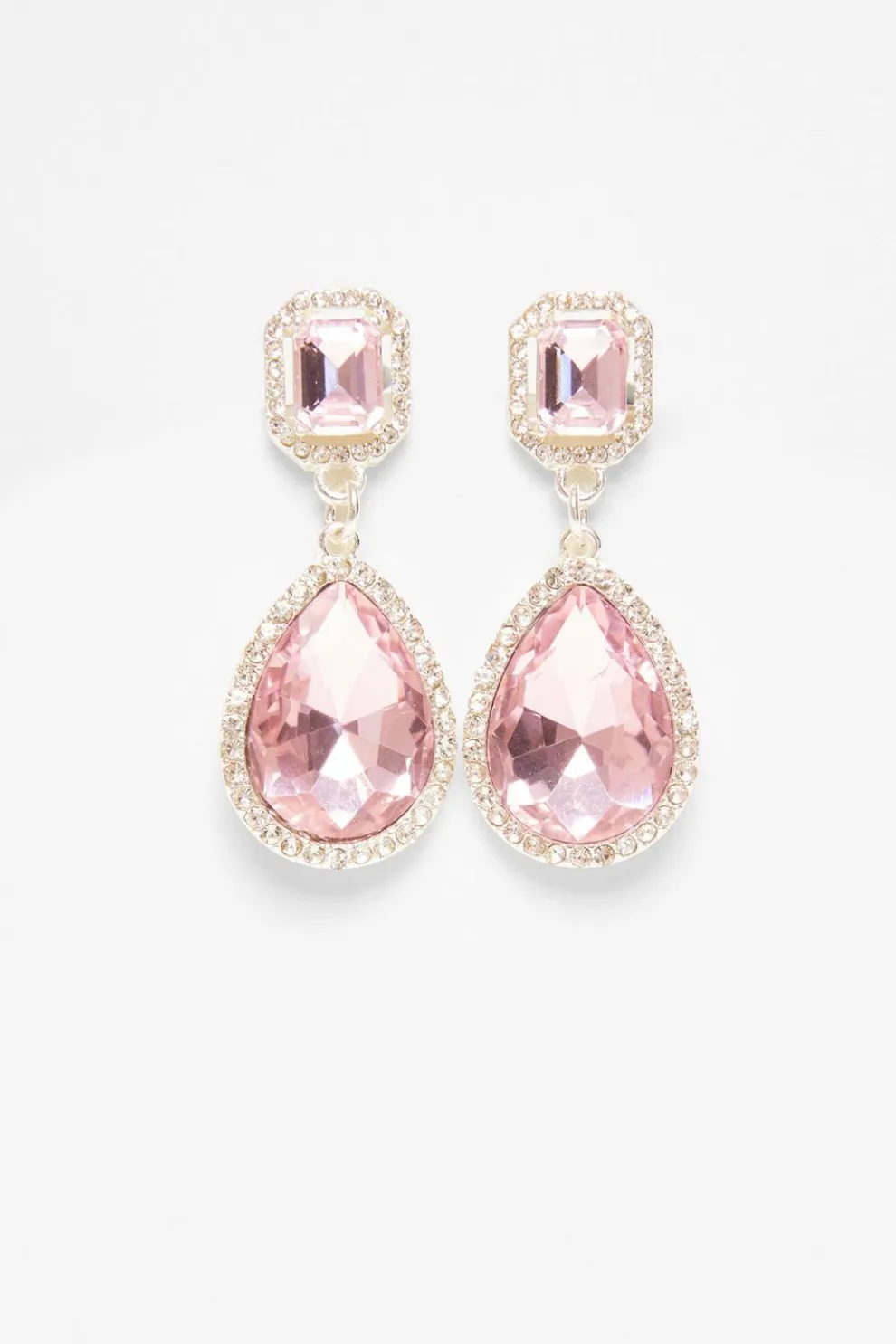 Pink Diamante Tear Drop Earrings