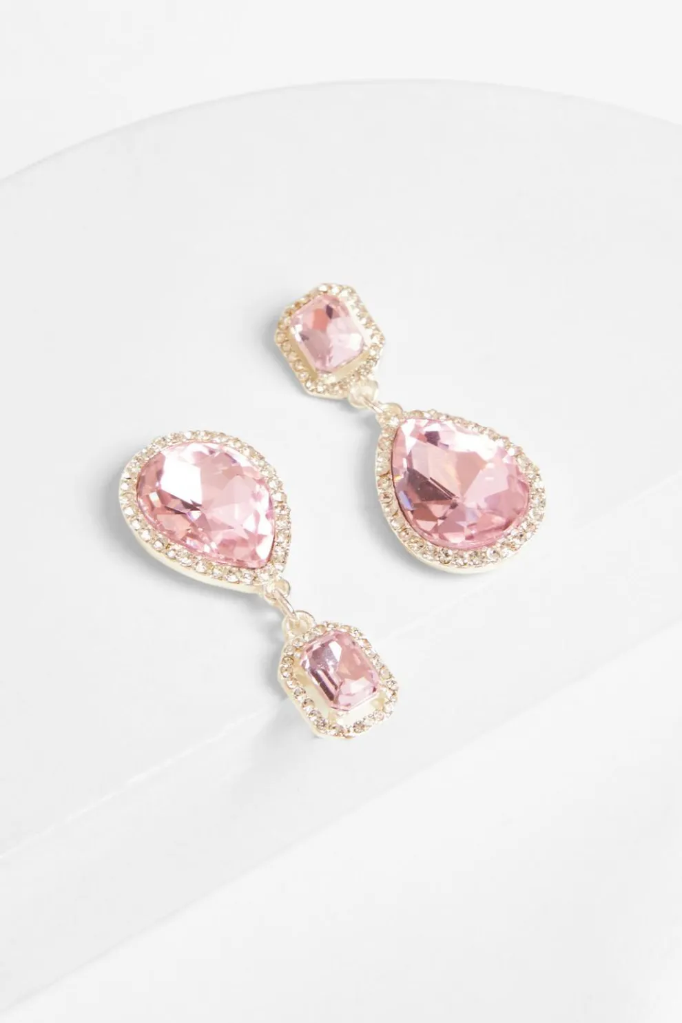 Pink Diamante Tear Drop Earrings