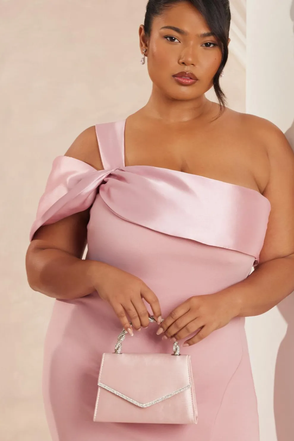 Pink Diamante Twist Top Handle Bag