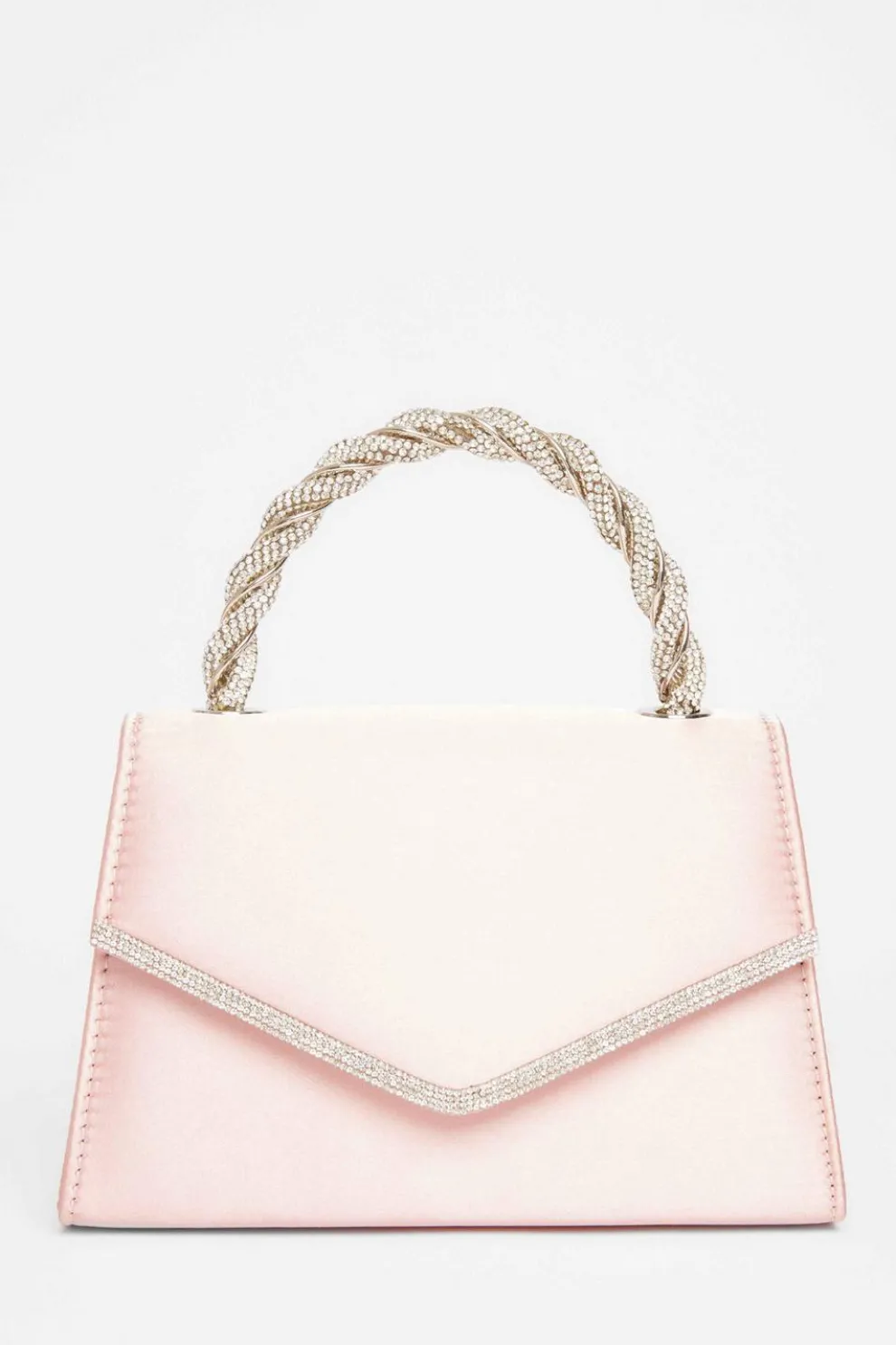 Pink Diamante Twist Top Handle Bag