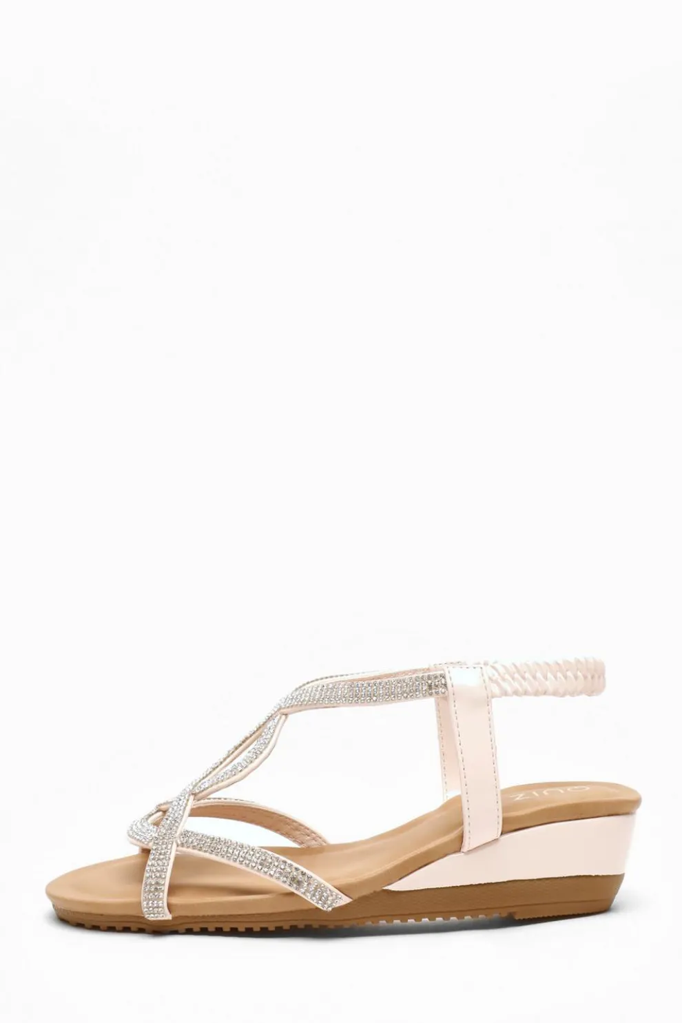 Pink Embellished T-Strap Low Wedges