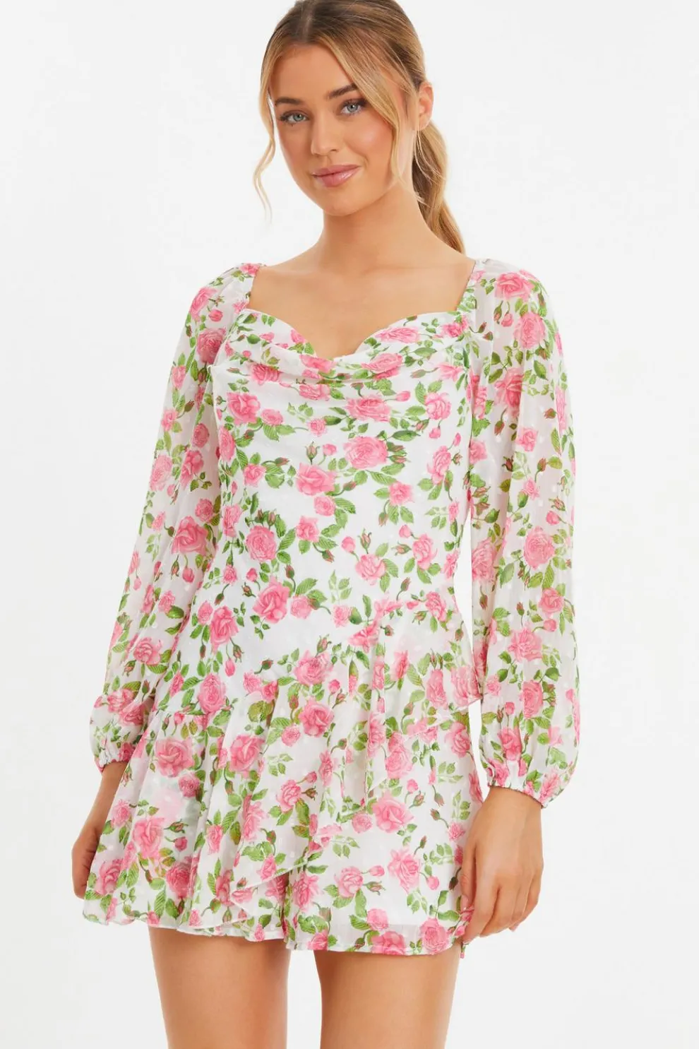 Pink Floral Chiffon Playsuit
