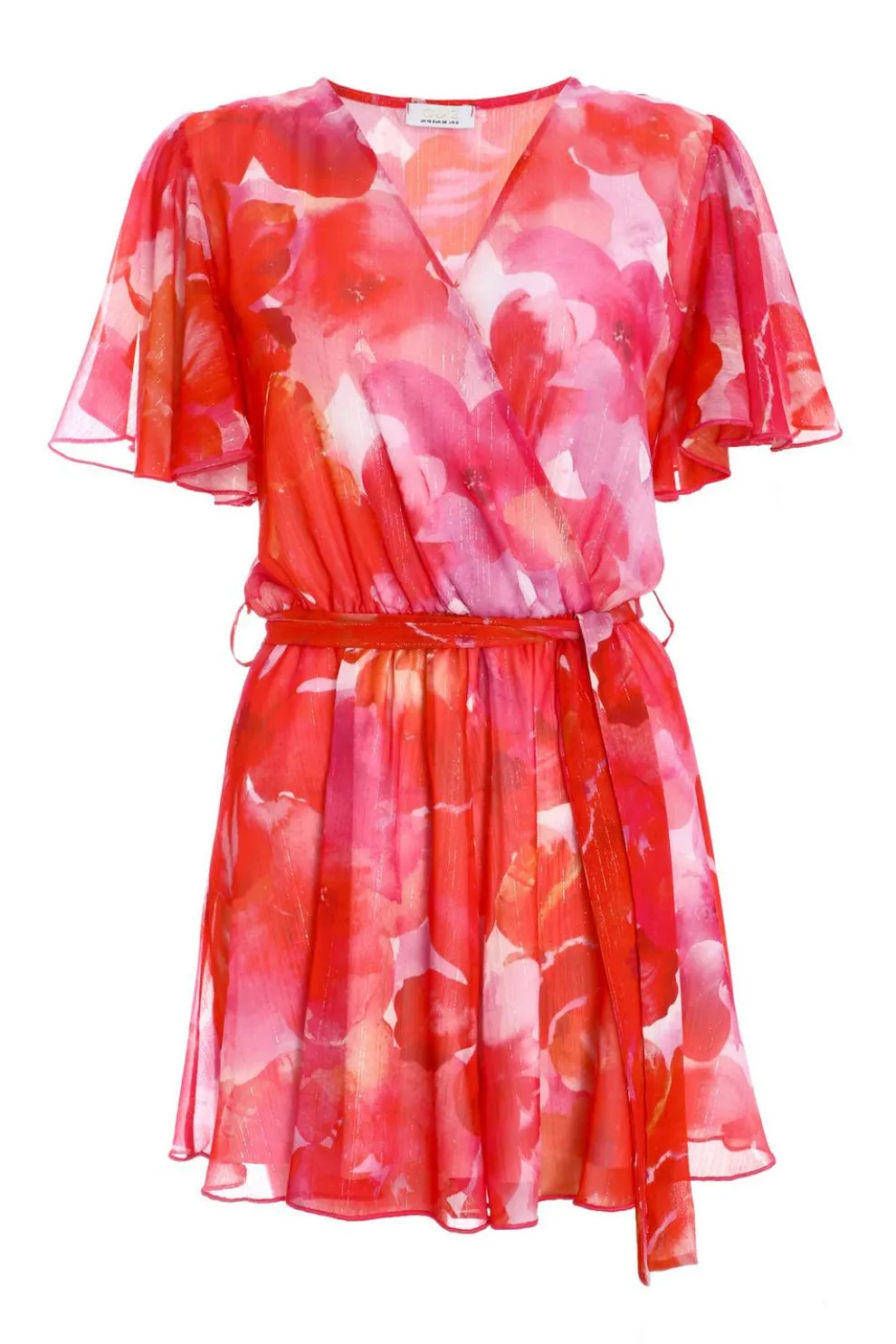 Pink Floral Metallic Wrap Playsuit