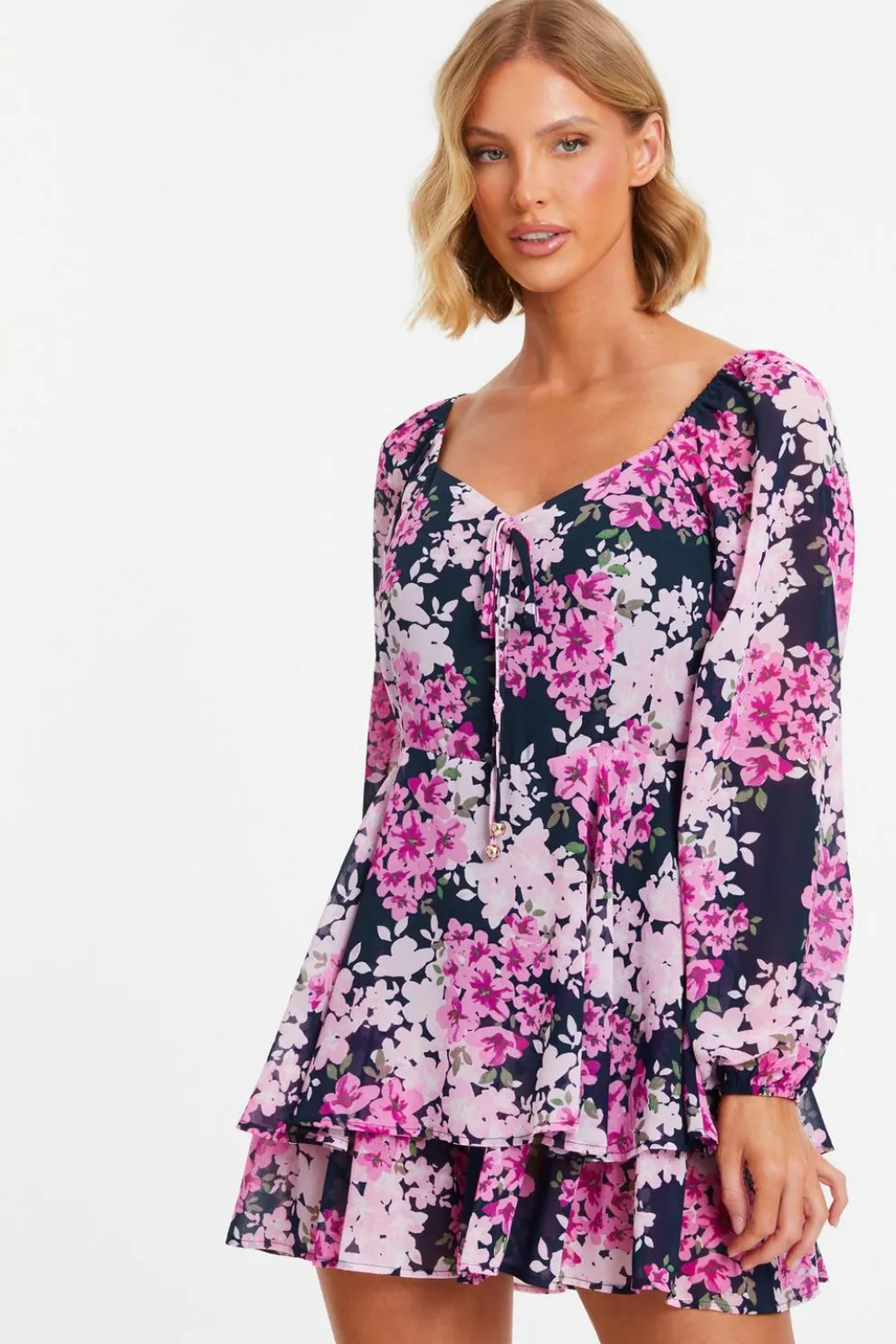 Pink Floral Tiered Playsuit
