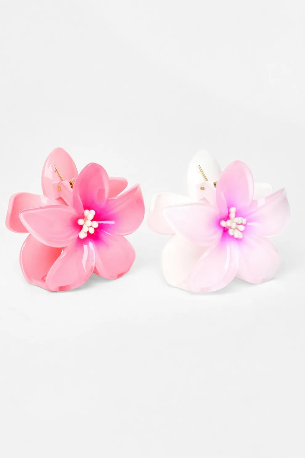 Pink Flower Hair Claw Set