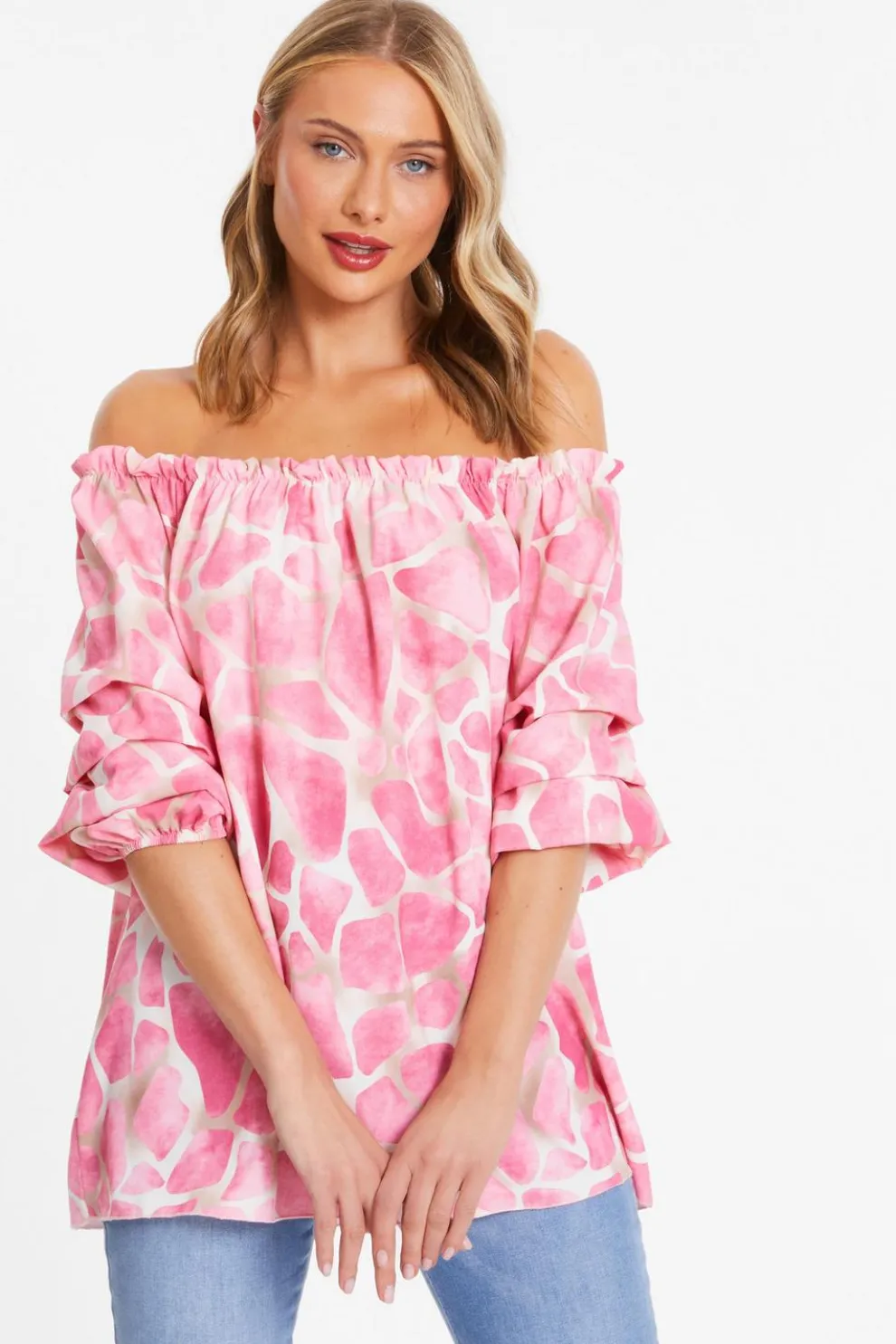 Pink Giraffe Print Bardot Top