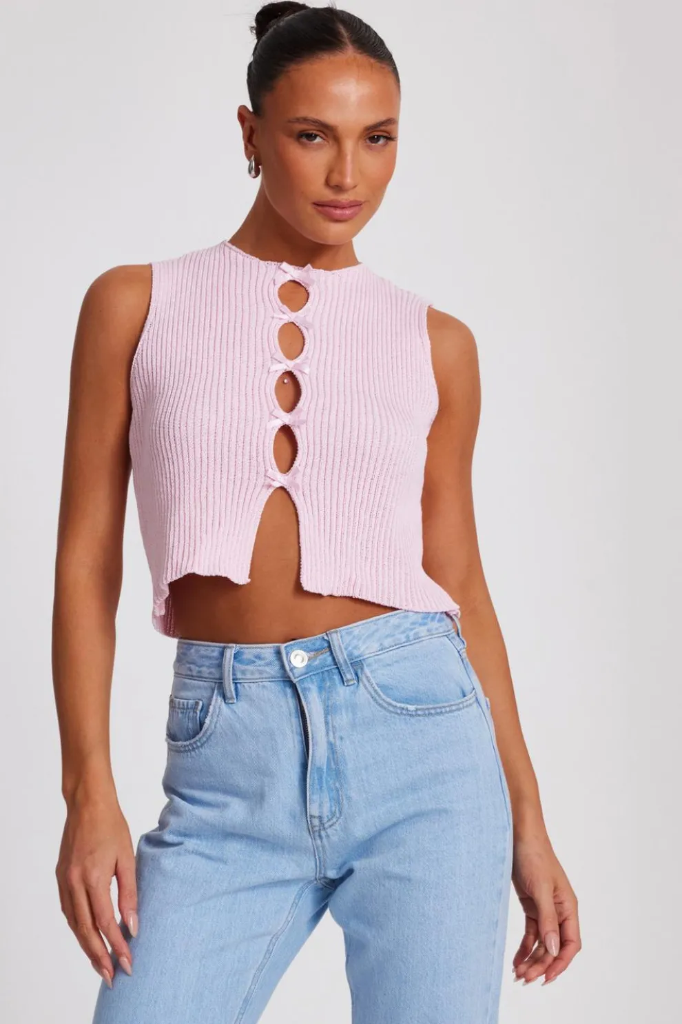 Pink Knit Mini Bow Top