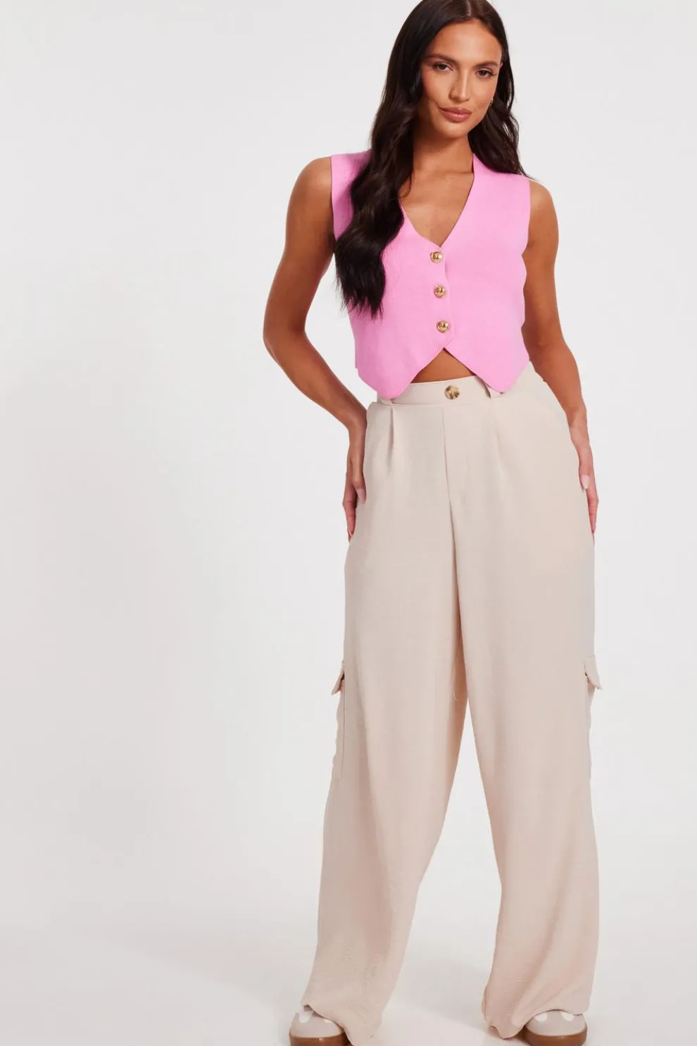 Pink Knitted Button Front Waistcoat