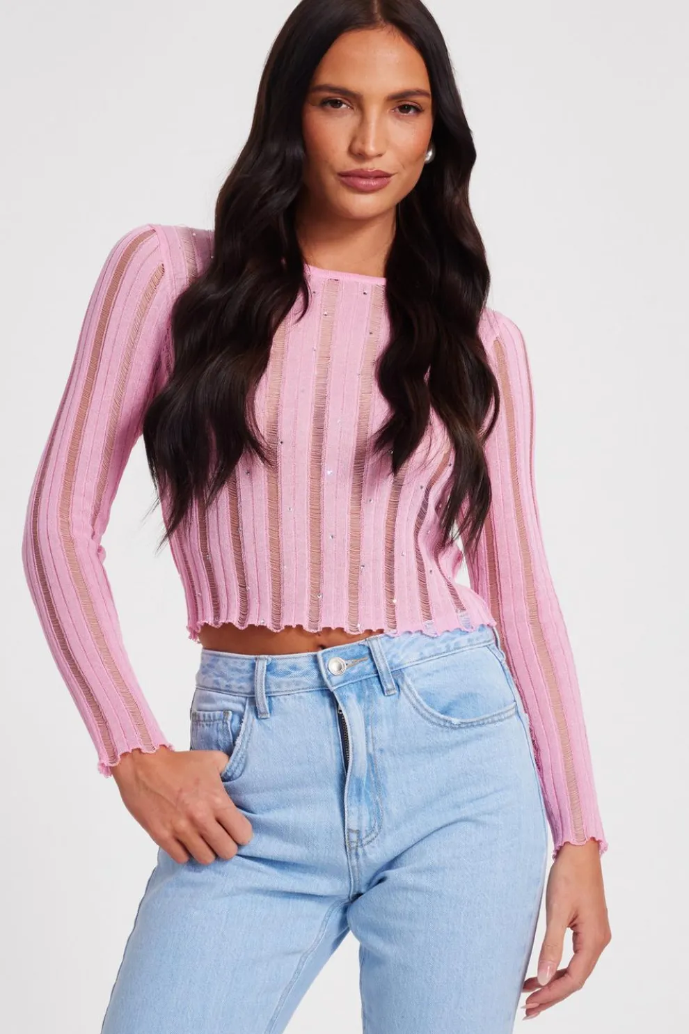 Pink Knitted Diamante Jumper