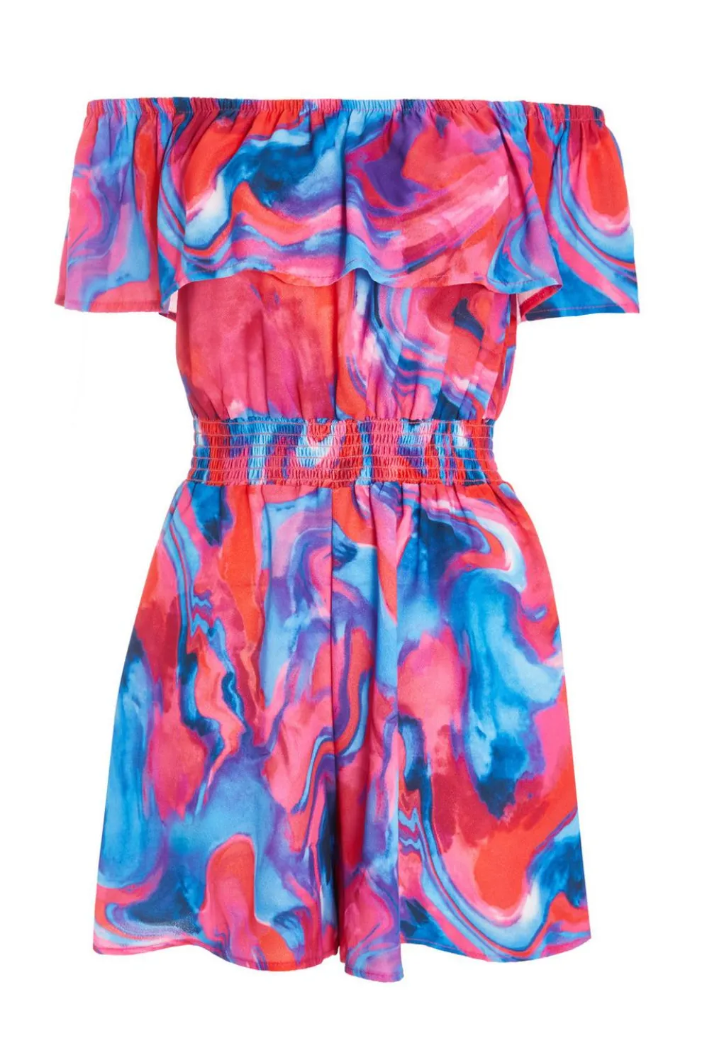 Pink Marble Print Bardot Playsuit