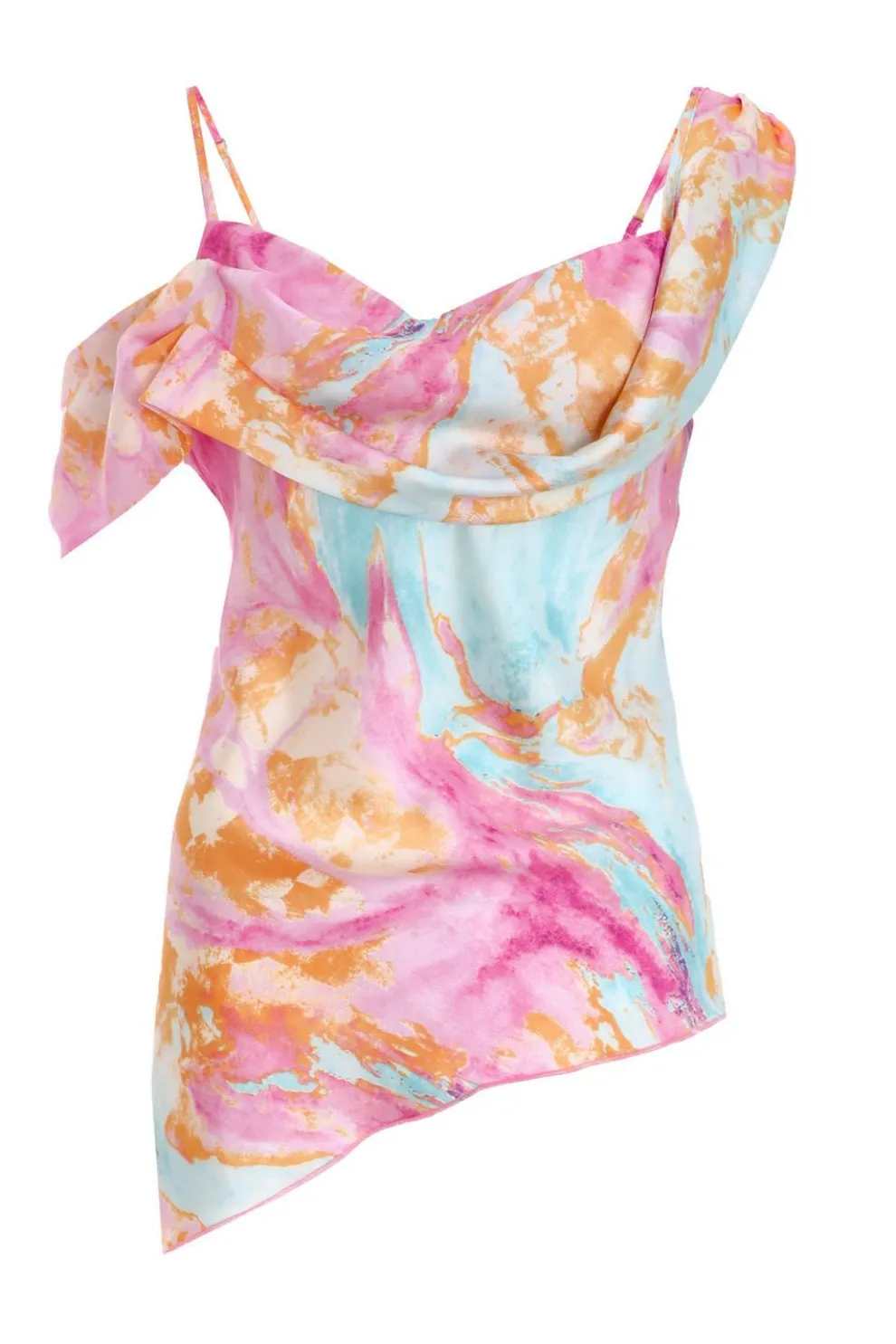 Pink Marble Print Satin Asymmetric Top