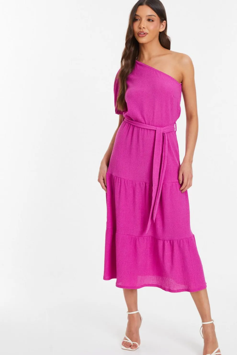 Pink One Shoulder Midi Dress