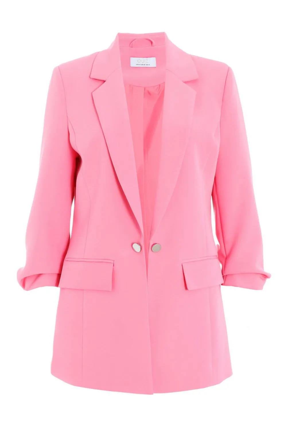 Pink Ruched Sleeve Blazer