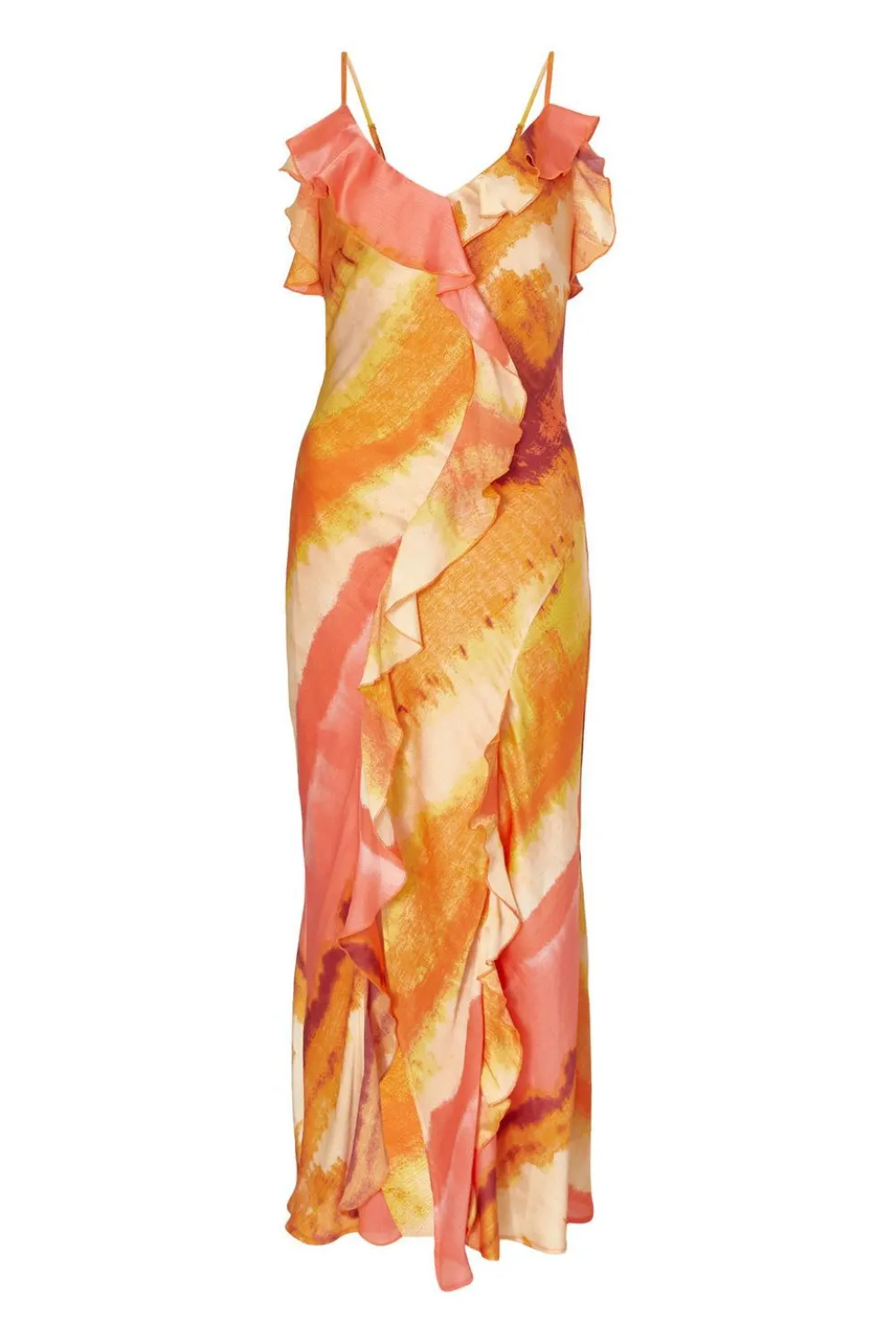 Pink Ruffle Printed Midaxi Dress