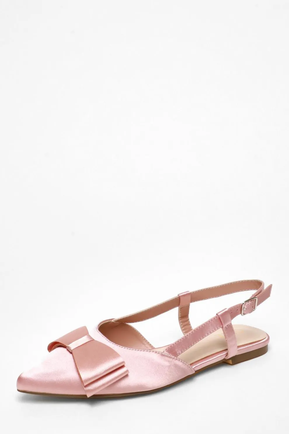 Pink Satin Bow Slingback Flat Pumps