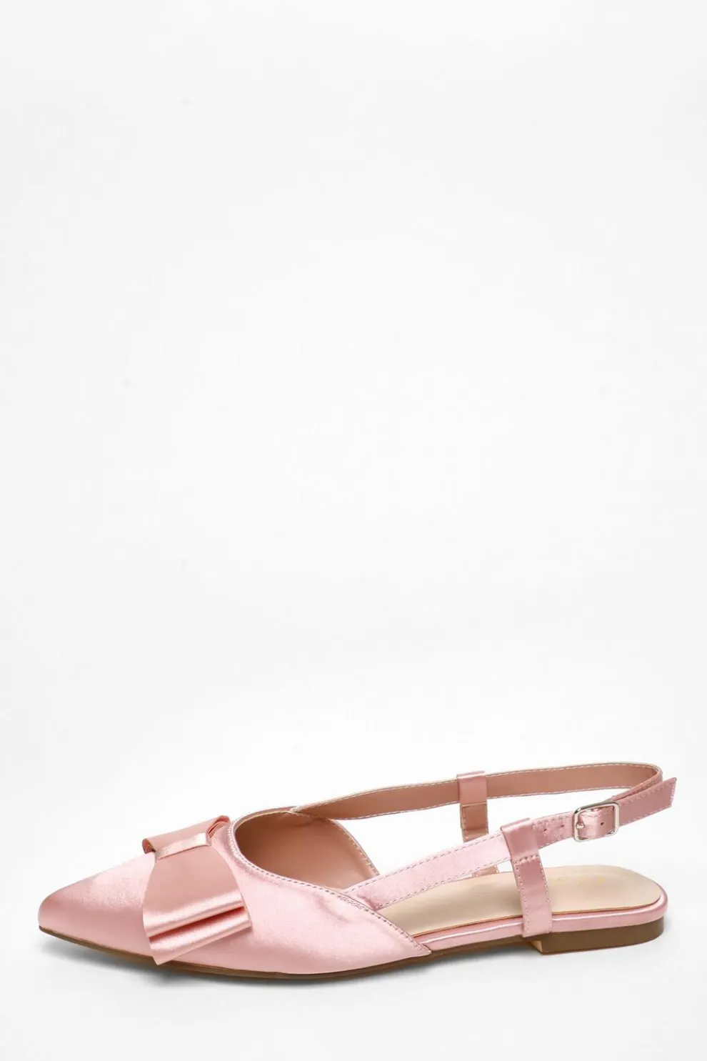 Pink Satin Bow Slingback Flat Pumps