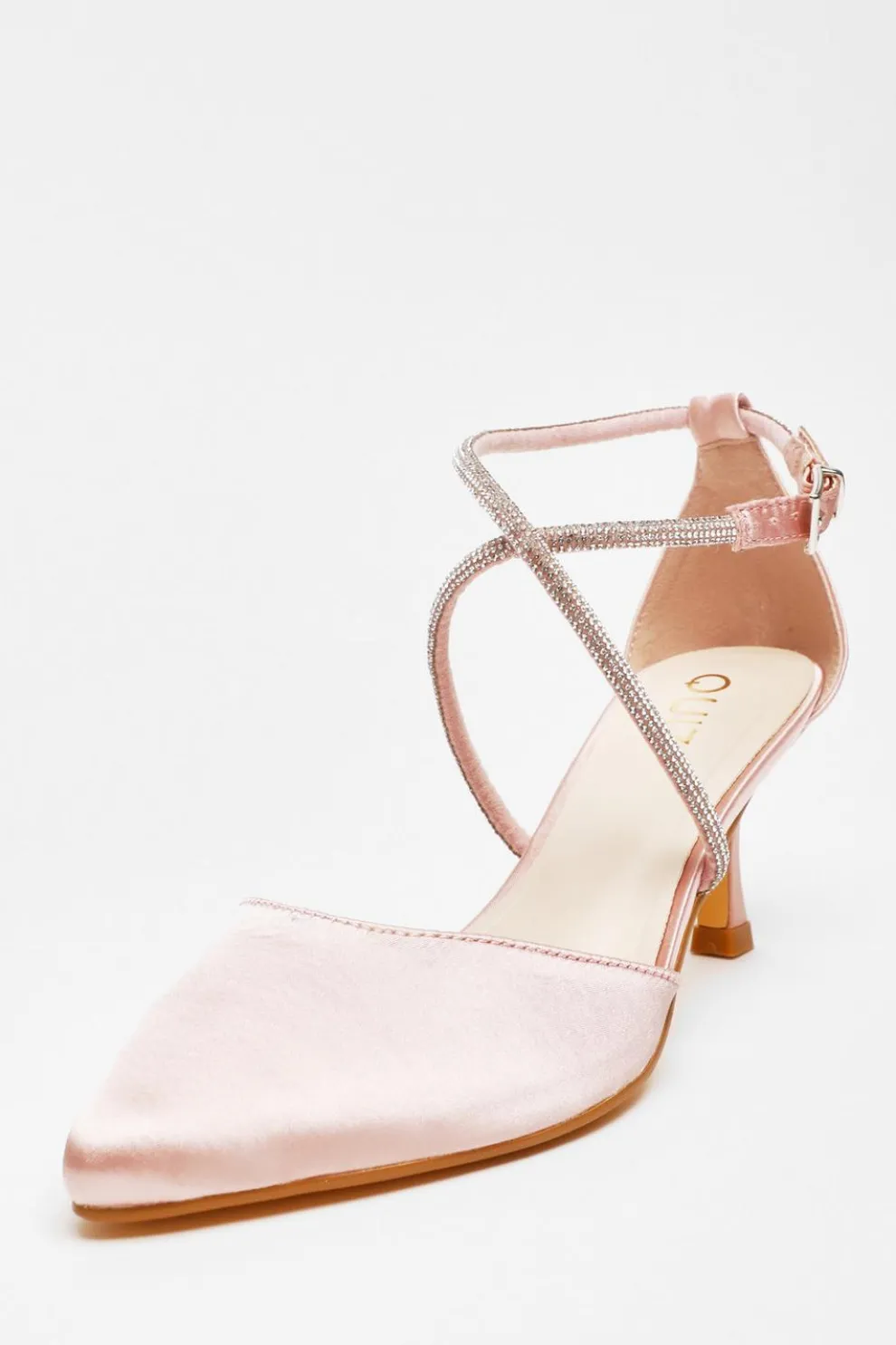 Pink Satin Cross Strap Court Heels