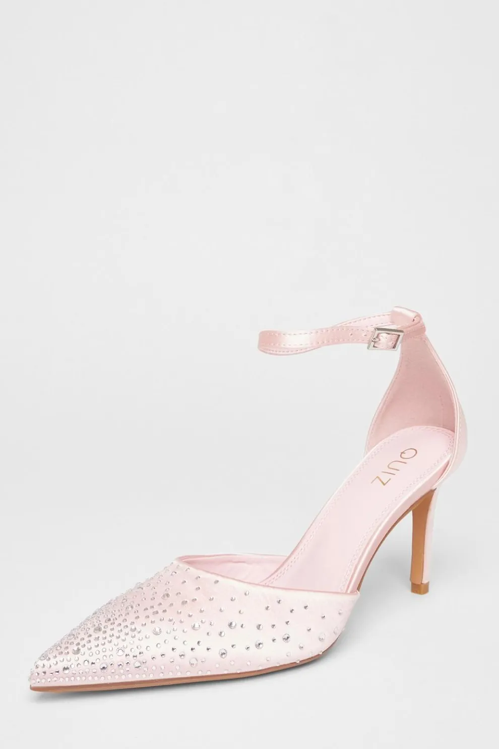 Pink Satin Diamante Court Heels