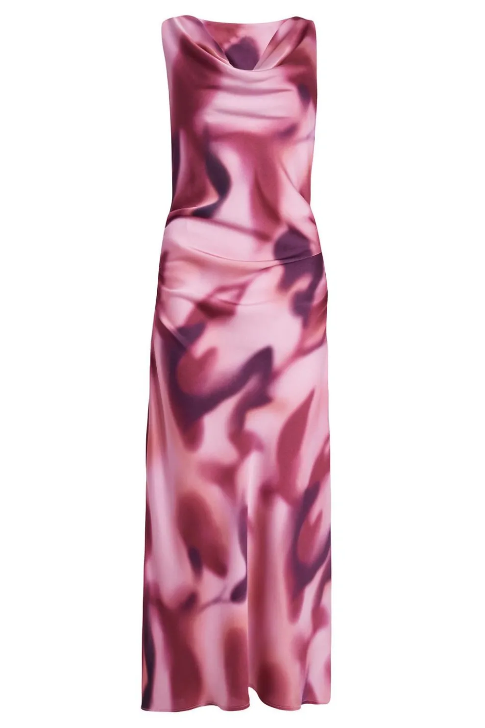 Pink Satin Printed Midaxi Dress