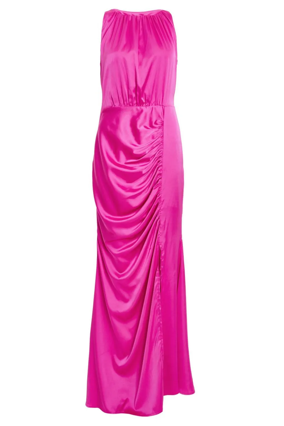 Pink Satin Ruched Maxi Dress