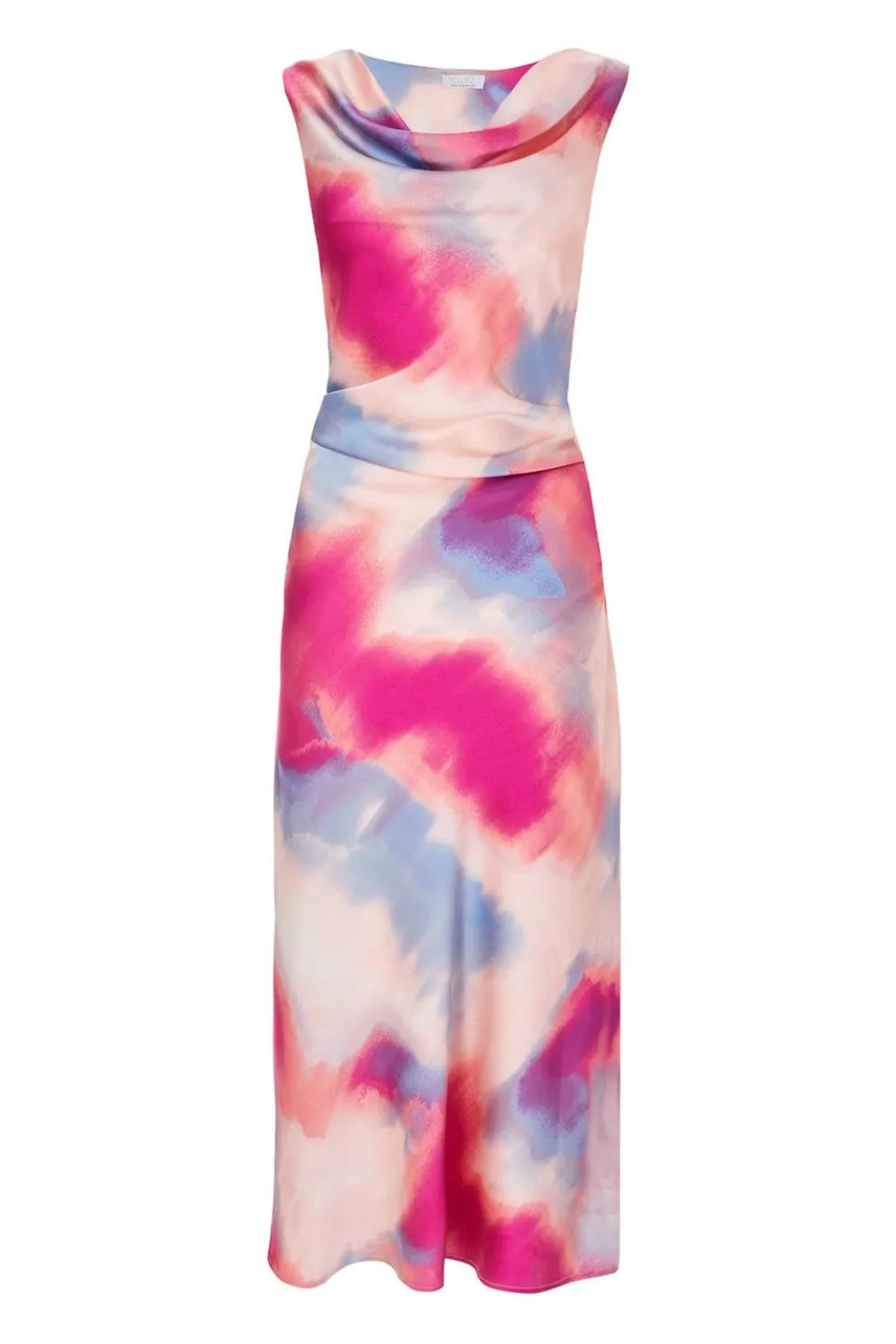 Pink Satin Tie Dye Midi Dress