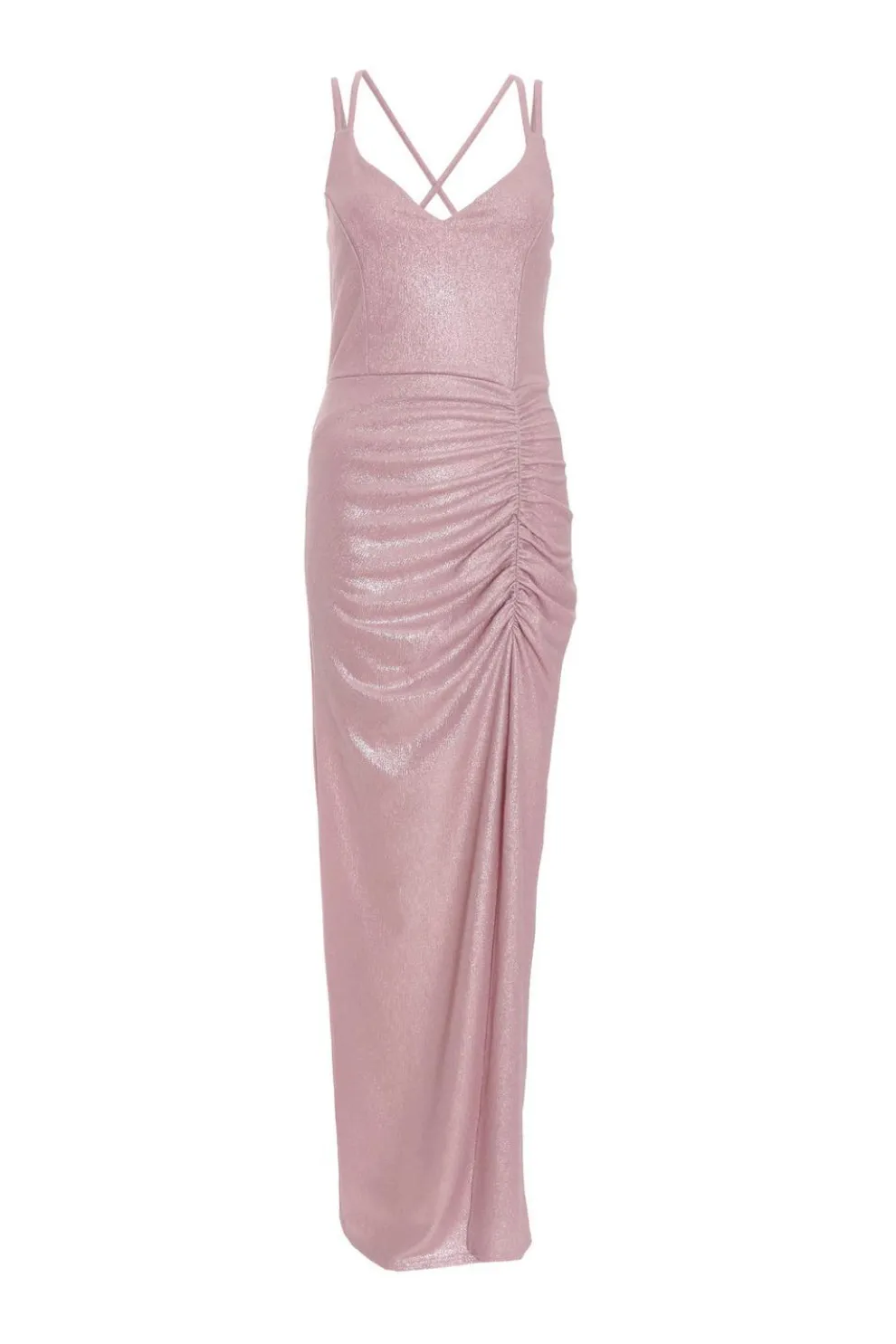 Pink Shimmer Ruched Maxi Dress