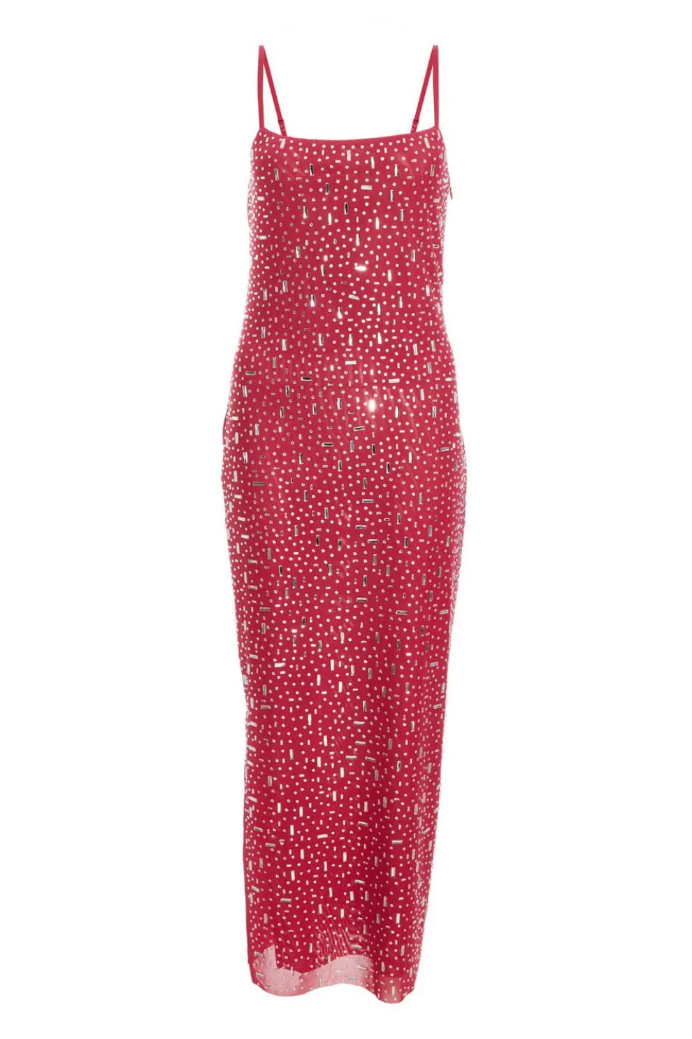 Pink Square Neck Embellished Maxi Dress