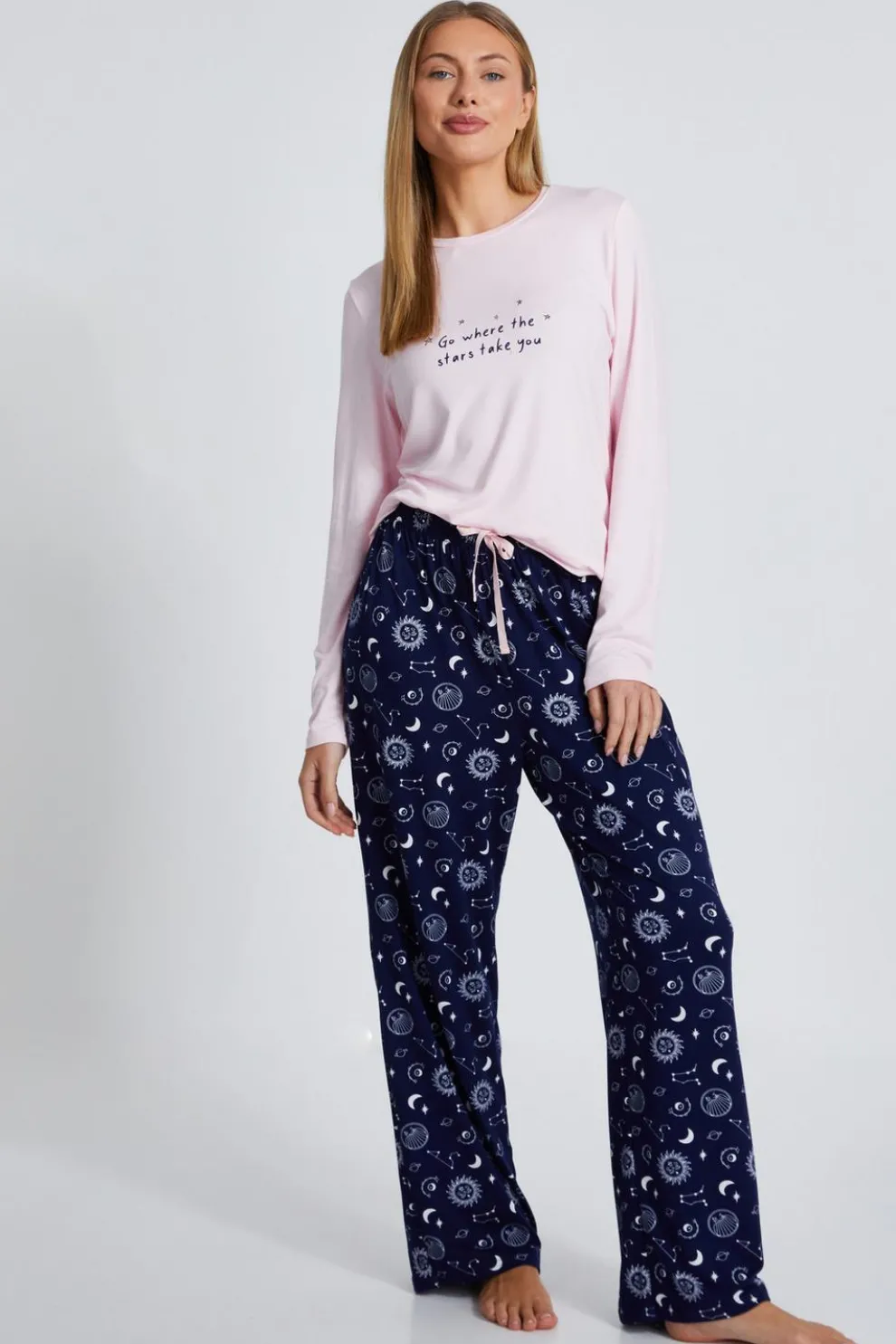 Pink Star Print Long Pyjama Set