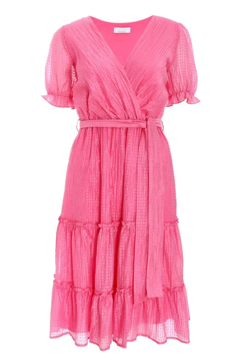 Pink Textured Frill Skater Midi Dress