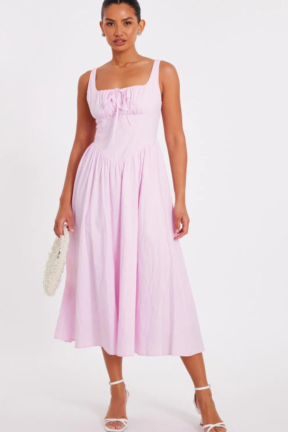 Pink Textured Midaxi Dress