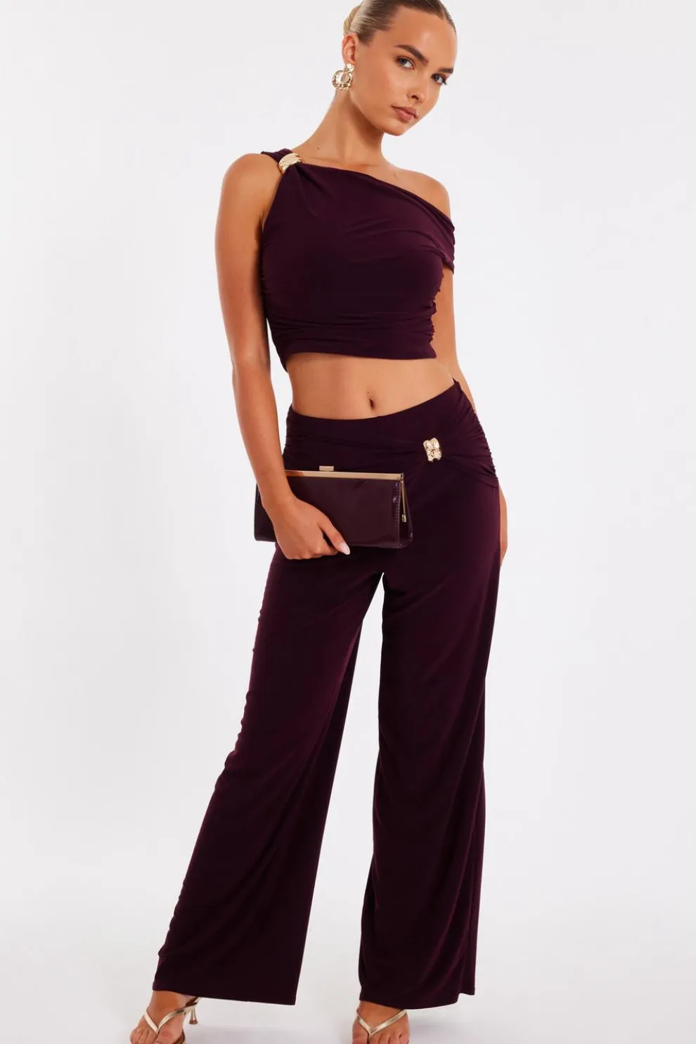 Plum Buckle Wide Leg Trousers