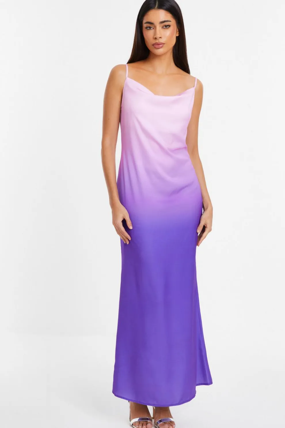 Purple Satin Ombre Slip Maxi Dress