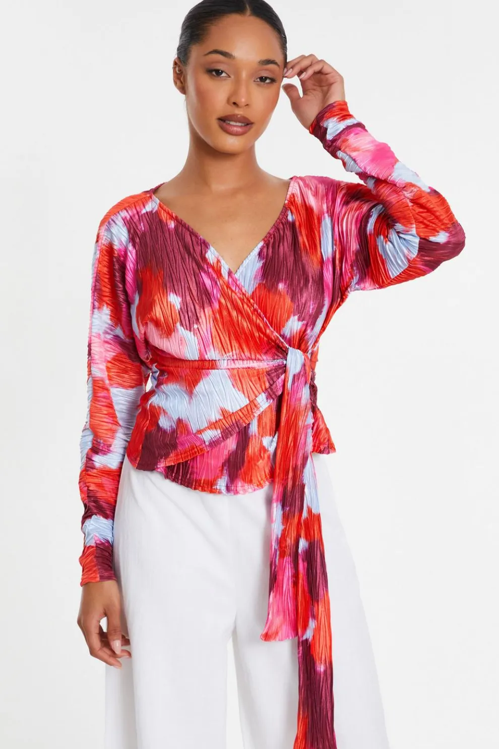 Red Abstract Wrap Top