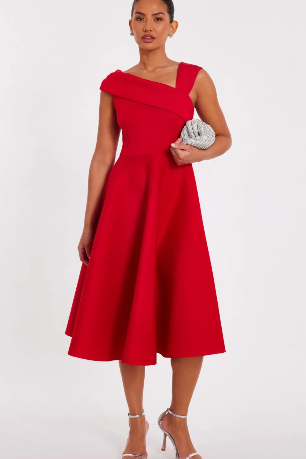 Red Asymmetric Midi Dress