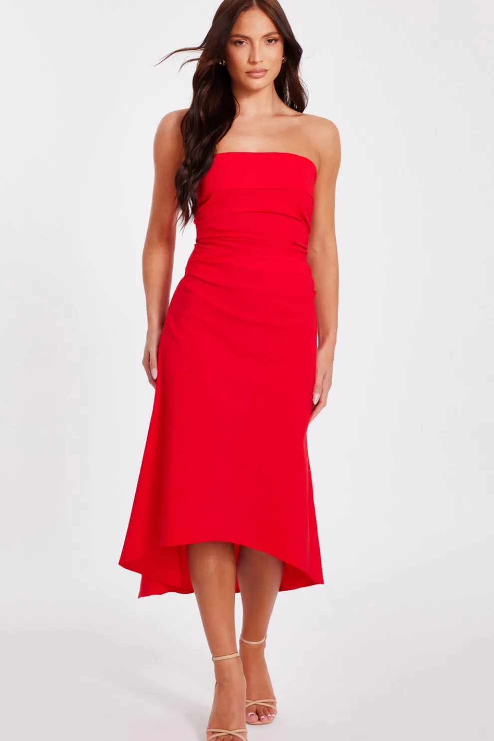 Red Bandeau Midi Dress