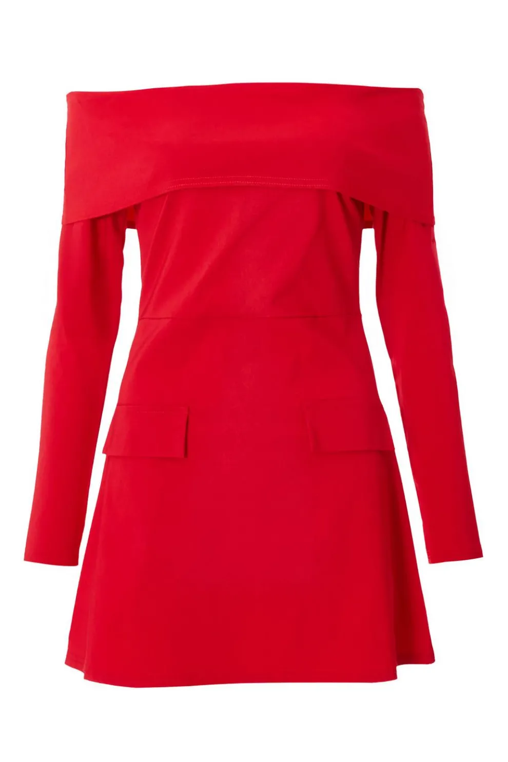 Red Bardot Long Sleeve Mini Dress