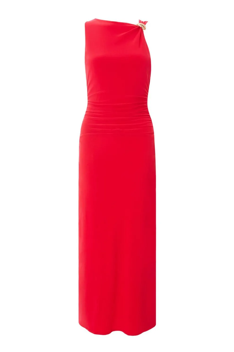 Red Buckle Detail Midaxi Dress