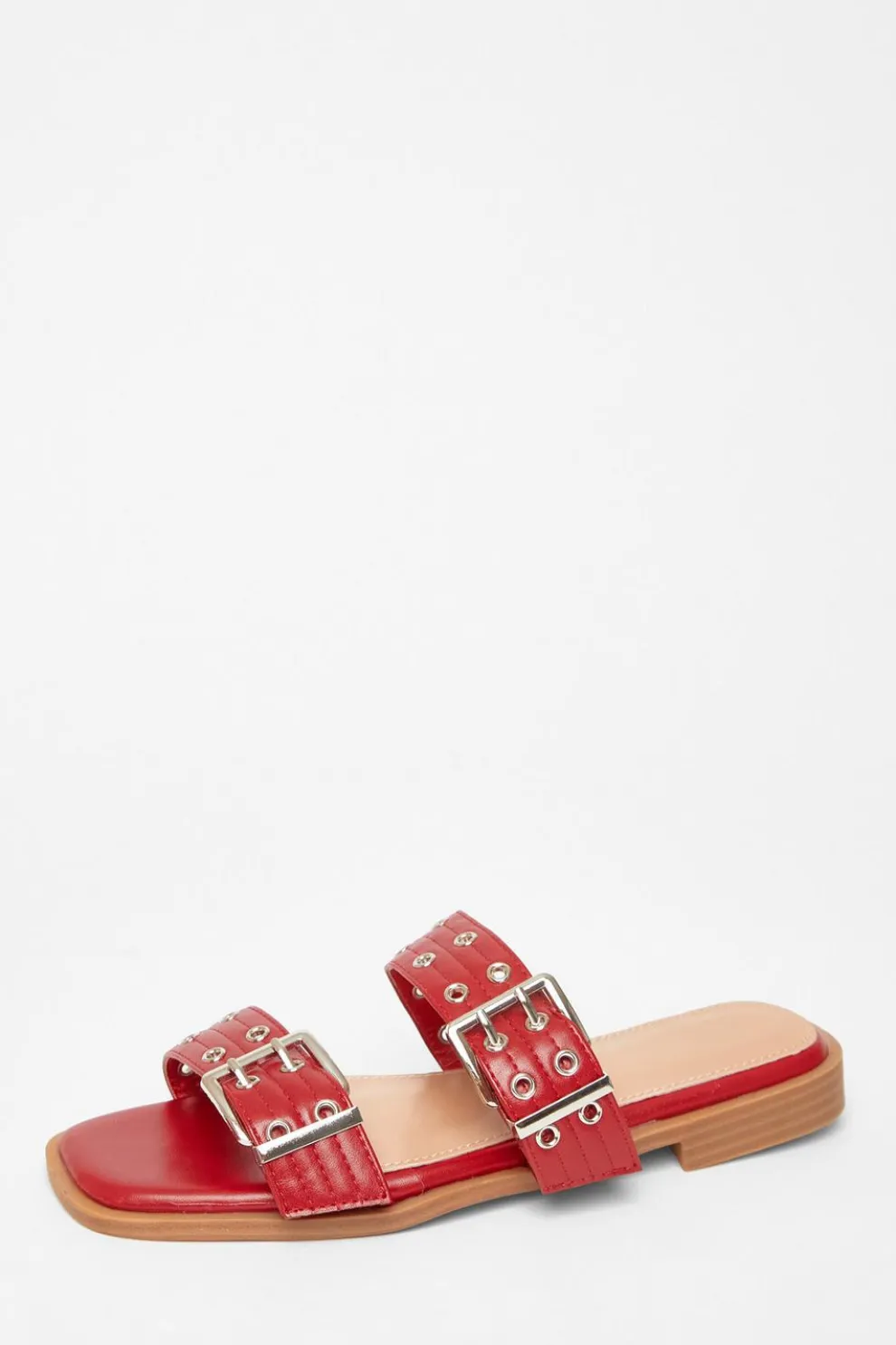 Red Buckle Flat Sandals