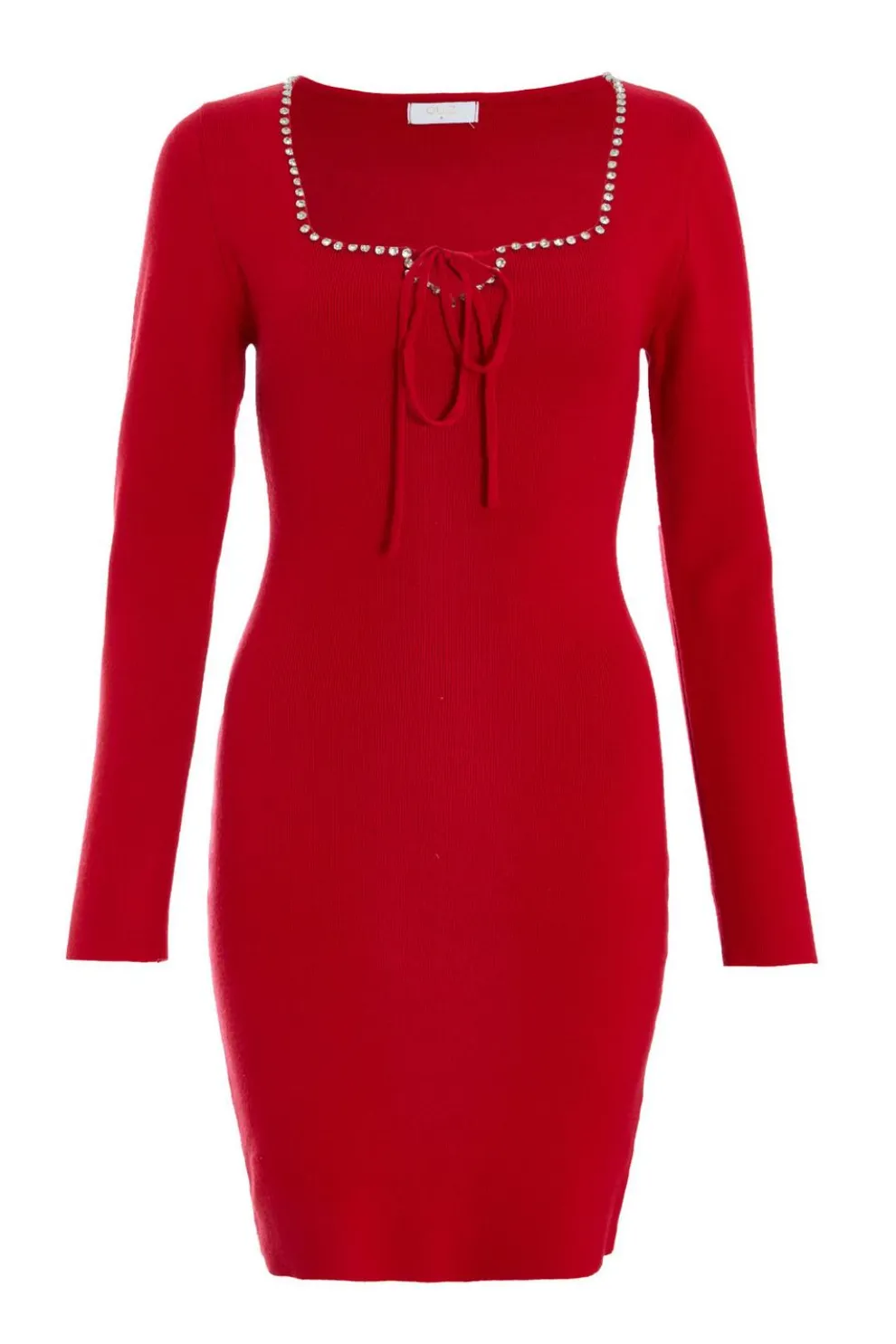 Red Diamante Trim Jumper Dress