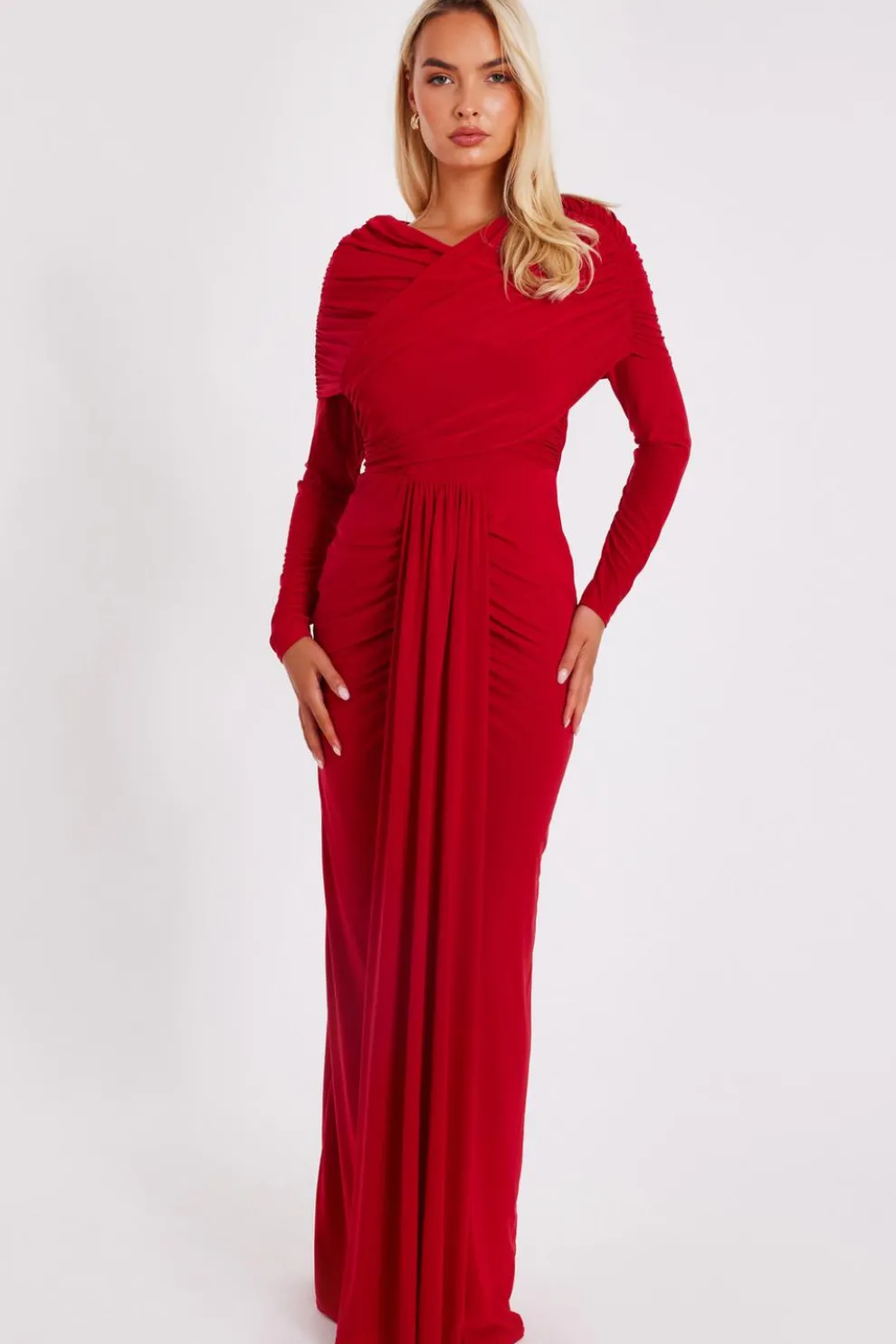 Red Draped Maxi Dress