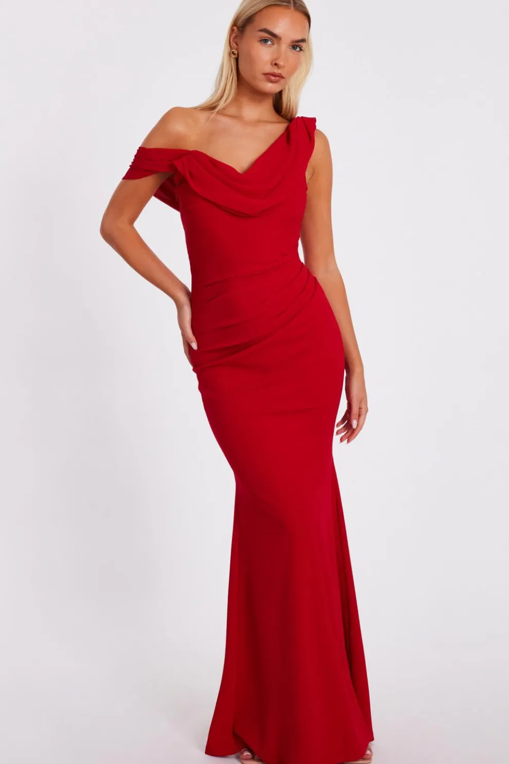 Red Drop Sleeve Maxi Dress