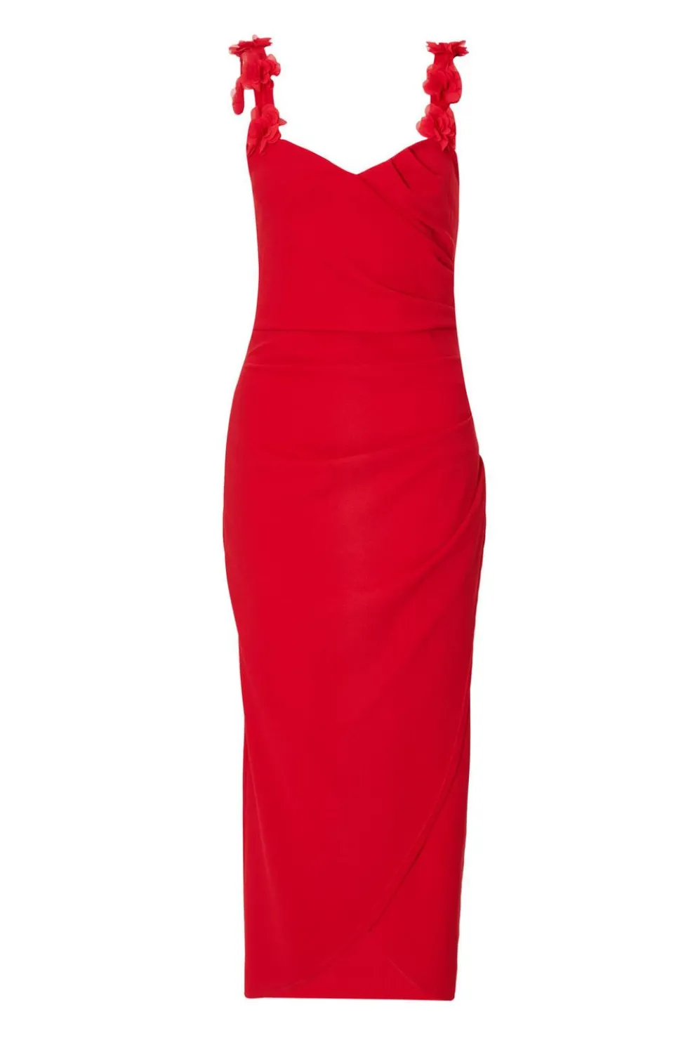 Red Floral Trim Midaxi Dress