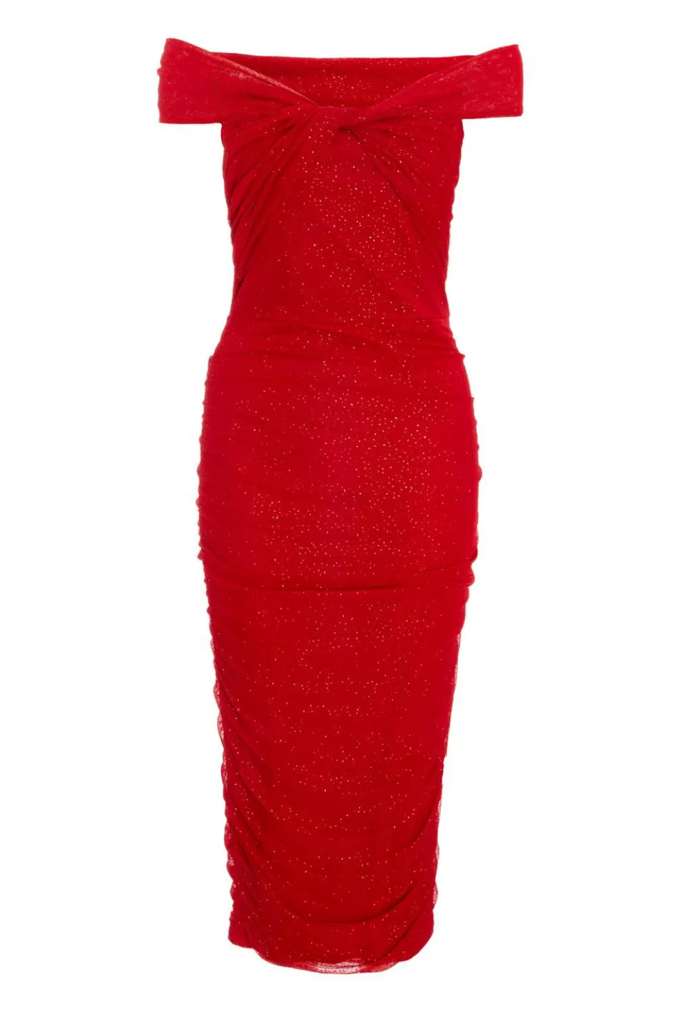 Red Glitter Mesh Midi Dress