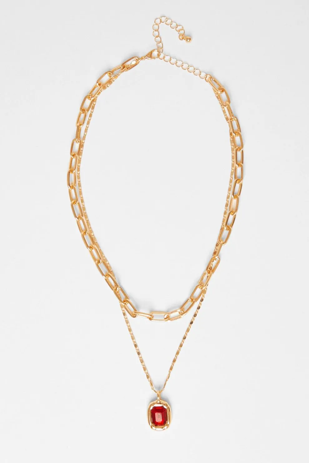 Red Jewel Layered Necklace